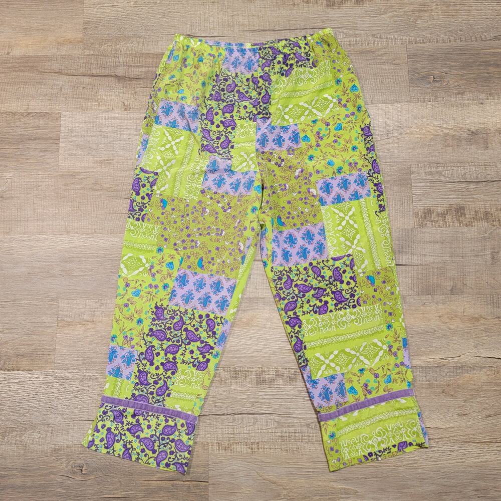 Coldwater Creek Size Large‎ Patchwork Floral Pants Pull On Stretch Cottagecore